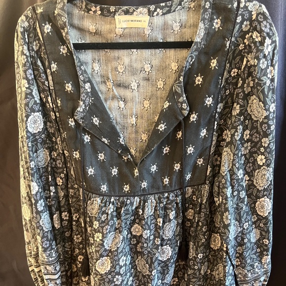 Lucky Brand Long Sleeve Peasant Blouse black and white Sz 2xl - Picture 5 of 10